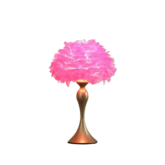 24" Glam Hot Pink Feather and Gold Table Lamp - Homeroots
