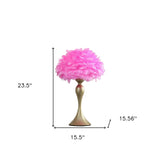 24" Glam Hot Pink Feather and Gold Table Lamp - Homeroots - Flyclothing LLC