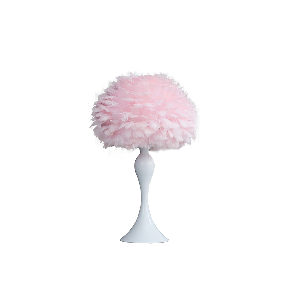 24" Glam Pink Faux Feather and White Metal Table Lamp - Homeroots - Flyclothing LLC