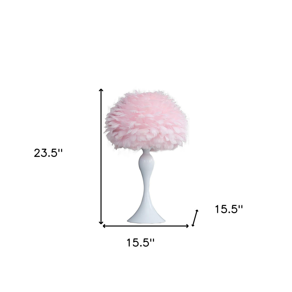 24" Glam Pink Faux Feather and White Metal Table Lamp - Homeroots - Flyclothing LLC