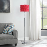 63" Steel and Acrylic Floor Lamp With Red Flowers Fabric Drum Shade - Homeroots - Flyclothing LLC