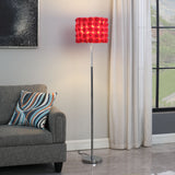 63" Steel and Acrylic Floor Lamp With Red Flowers Fabric Drum Shade - Homeroots - Flyclothing LLC
