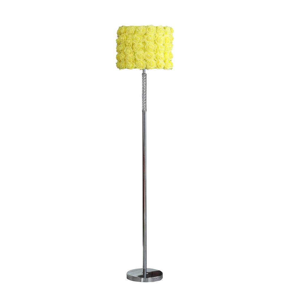 63" Steel and Acrylic Floor Lamp With Yellow Flowers Fabric Drum Shade - Homeroots - Flyclothing LLC