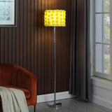 63" Steel and Acrylic Floor Lamp With Yellow Flowers Fabric Drum Shade - Homeroots - Flyclothing LLC