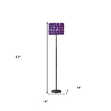 63" Steel and Acrylic Floor Lamp With Purple Flowers Fabric Drum Shade - Homeroots - Flyclothing LLC