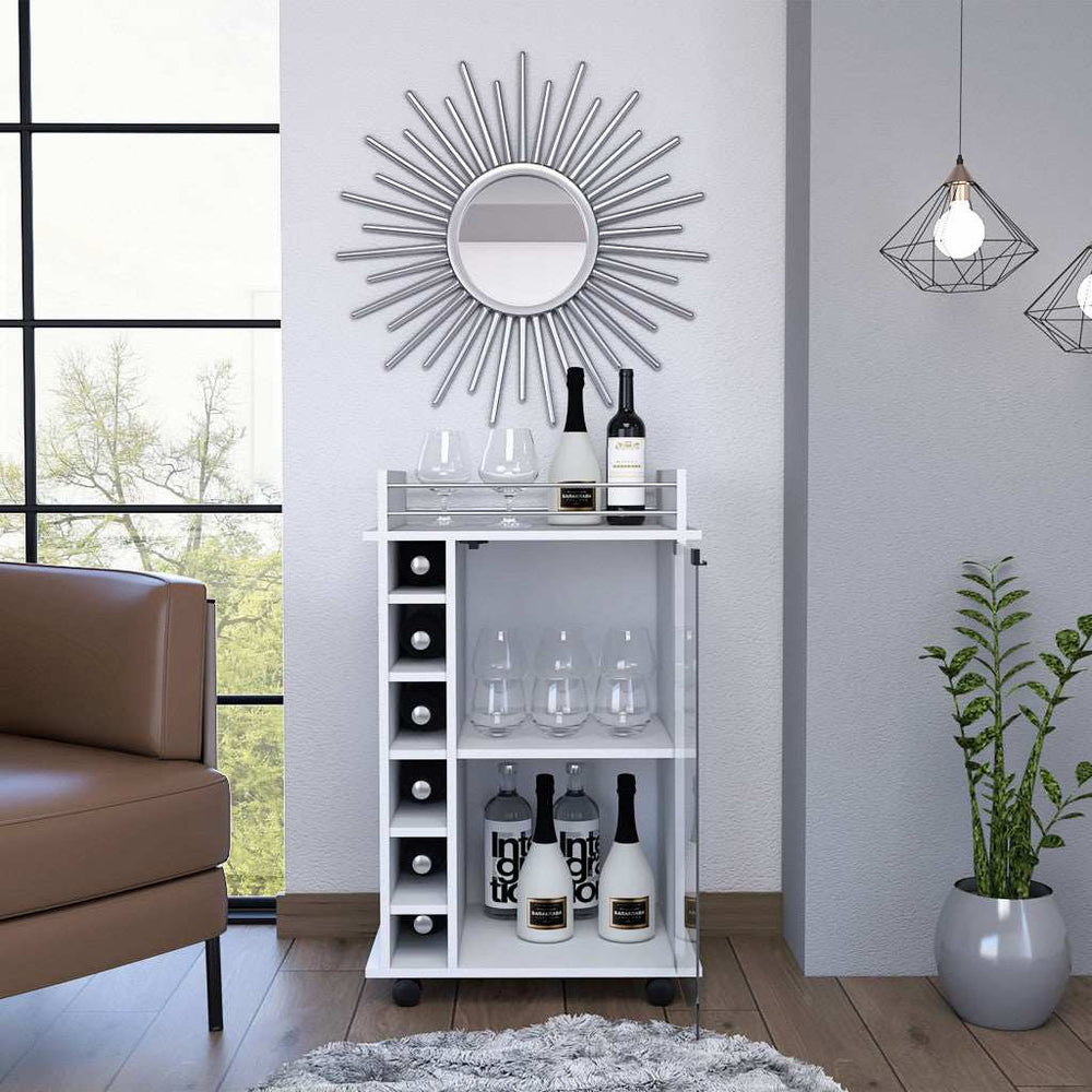 White Rolling Bar Cart With Wine Storage - Homeroots - Flyclothing LLC