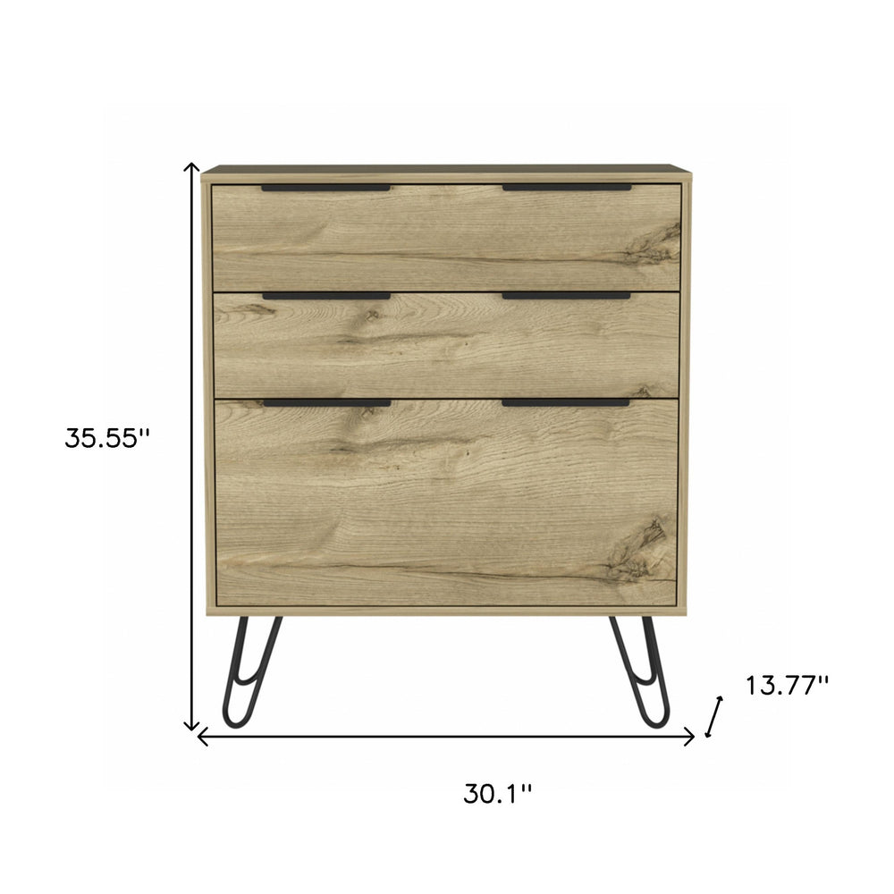 30" Brown and Black Three Drawer Dresser - Homeroots