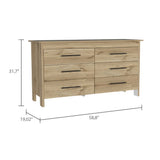 59" Natural and Black Six Drawer Double Dresser - Homeroots - Flyclothing LLC