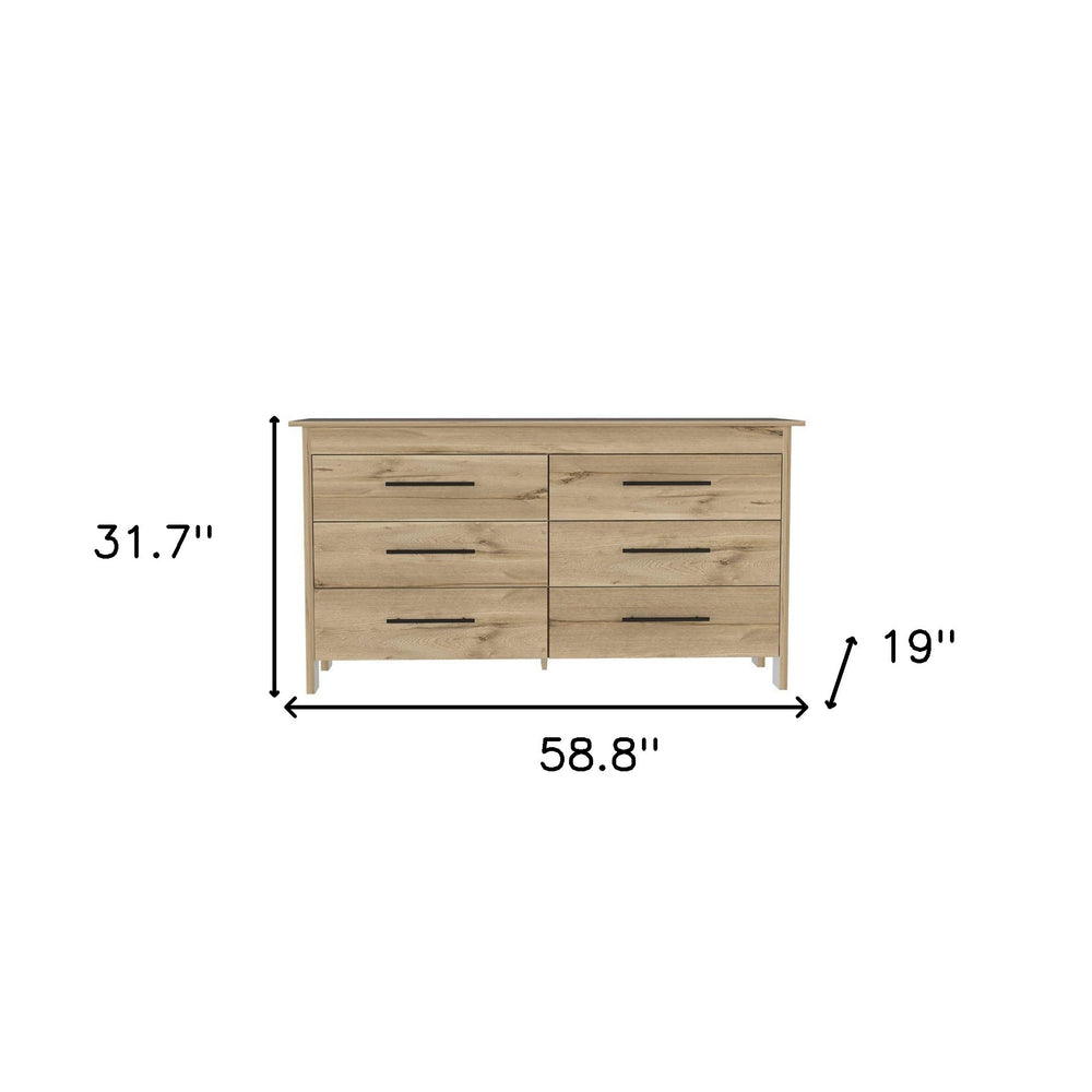 59" Natural and Black Six Drawer Double Dresser - Homeroots - Flyclothing LLC