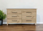 59" Natural and Black Six Drawer Double Dresser - Homeroots
