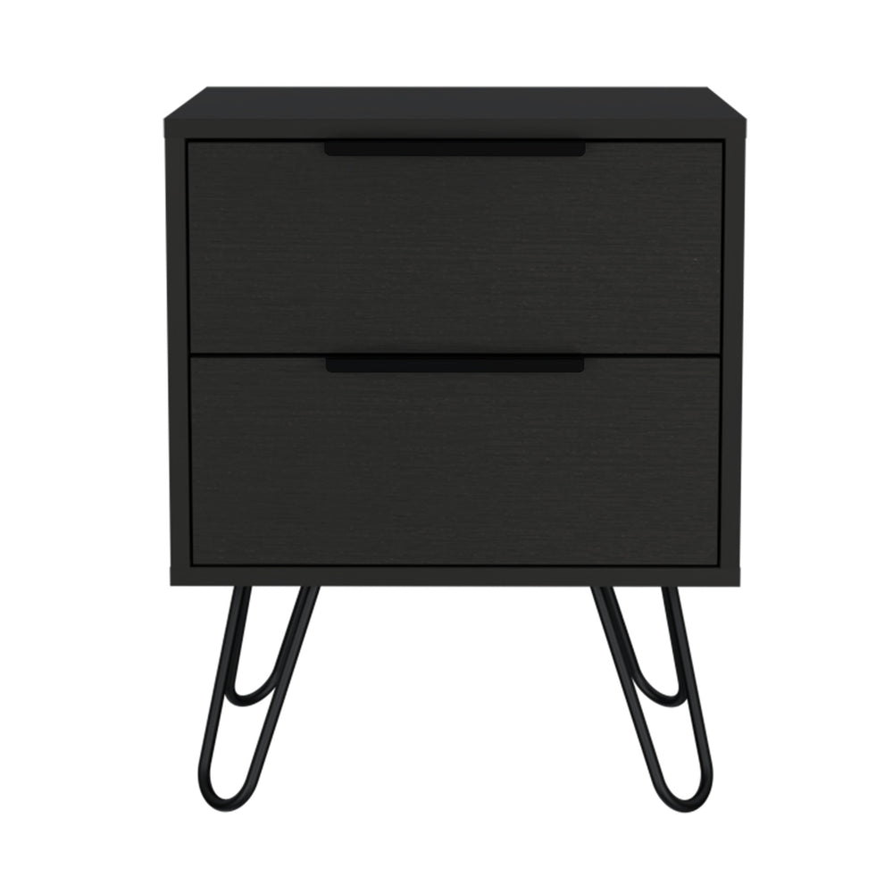 22" Black Two Drawer Faux Wood Nightstand - Homeroots - Flyclothing LLC