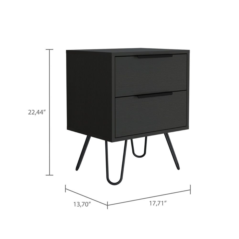 22" Black Two Drawer Faux Wood Nightstand - Homeroots - Flyclothing LLC