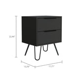 22" Black Two Drawer Faux Wood Nightstand - Homeroots - Flyclothing LLC