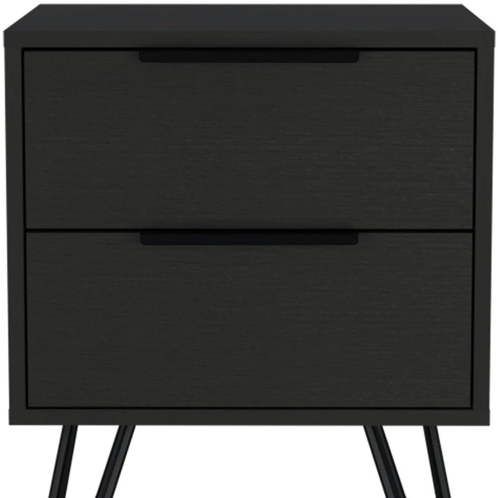 22" Black Two Drawer Faux Wood Nightstand - Homeroots - Flyclothing LLC