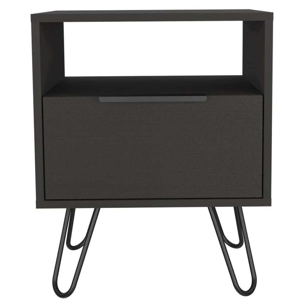 22" Black Faux Wood Nightstand With Storage - Homeroots - Flyclothing LLC