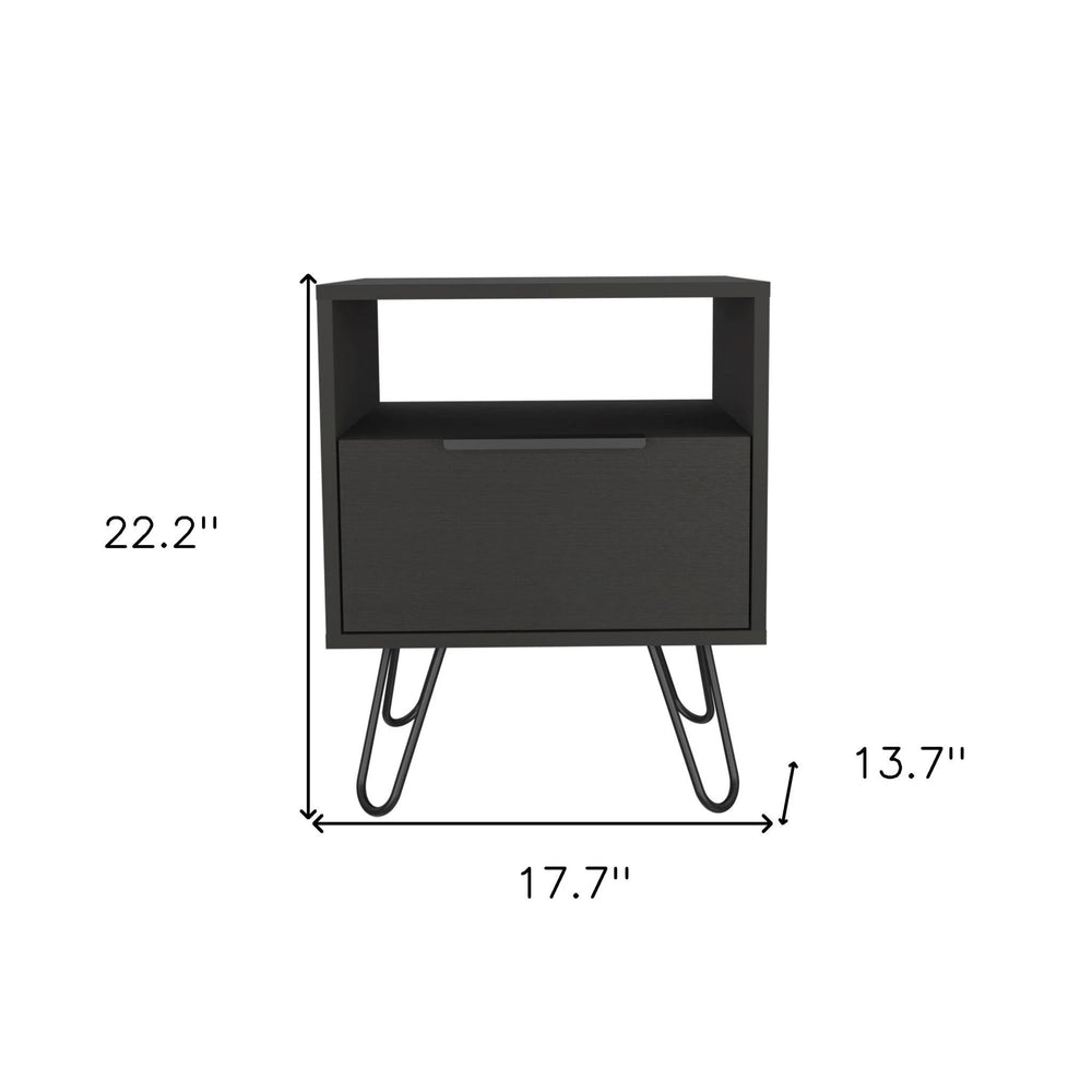 22" Black Faux Wood Nightstand With Storage - Homeroots - Flyclothing LLC