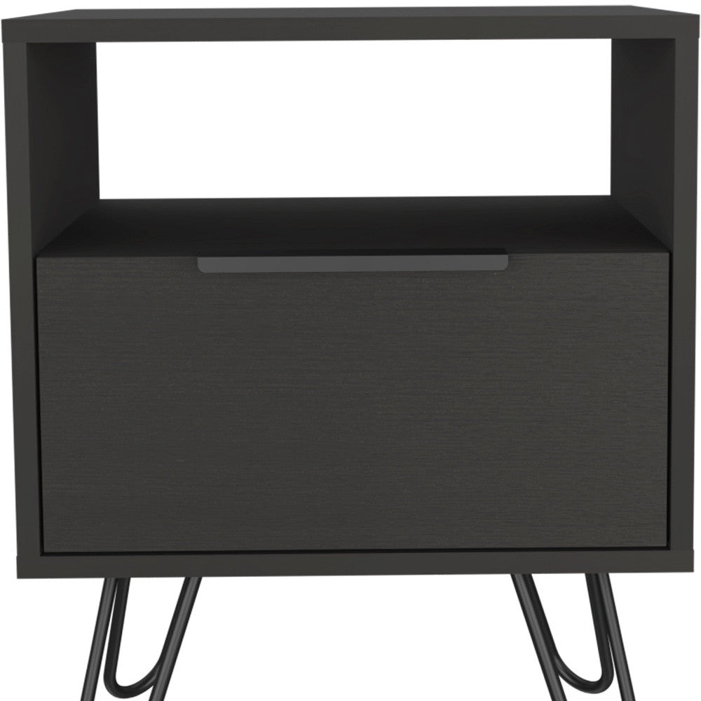 22" Black Faux Wood Nightstand With Storage - Homeroots - Flyclothing LLC