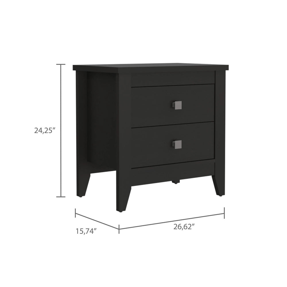 24" Black Two Drawer Faux Wood Nightstand - Homeroots