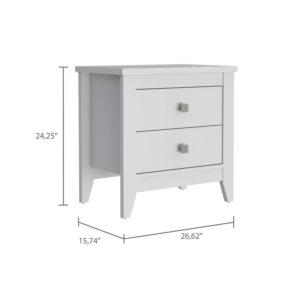 24" White Two Drawer Faux Wood Nightstand - Homeroots - Flyclothing LLC