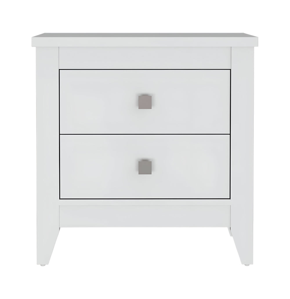 24" White Two Drawer Faux Wood Nightstand - Homeroots - Flyclothing LLC