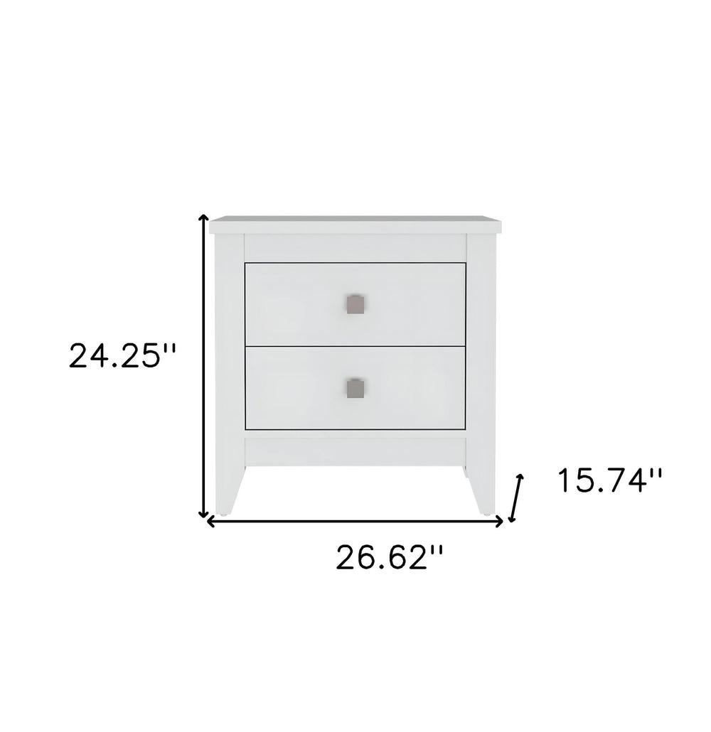 24" White Two Drawer Faux Wood Nightstand - Homeroots - Flyclothing LLC