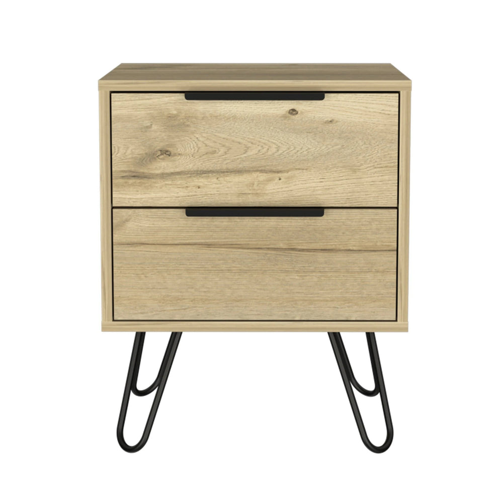 22" Oak Two Drawer Faux Wood Nightstand - Homeroots - Flyclothing LLC