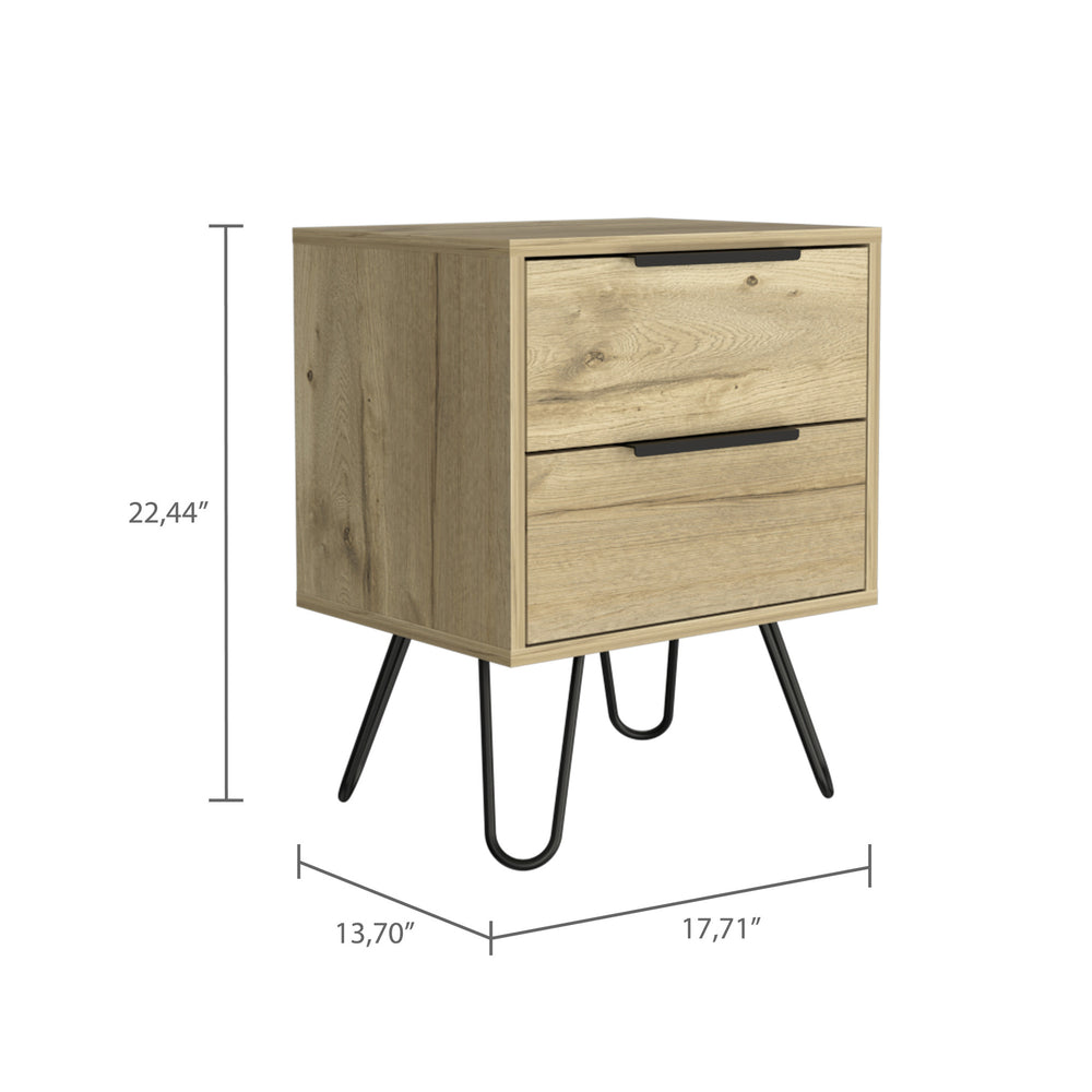 22" Oak Two Drawer Faux Wood Nightstand - Homeroots - Flyclothing LLC