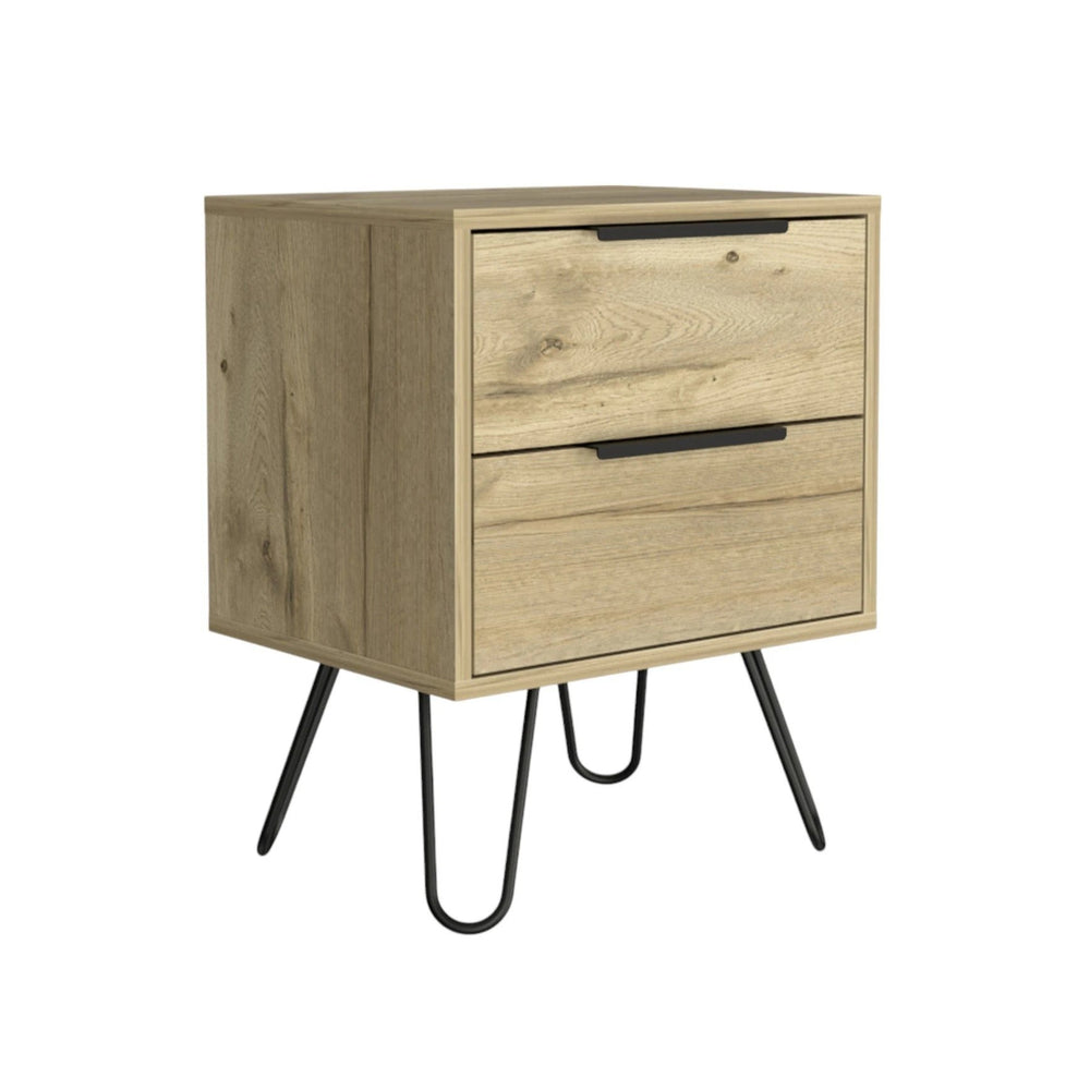 22" Oak Two Drawer Faux Wood Nightstand - Homeroots - Flyclothing LLC