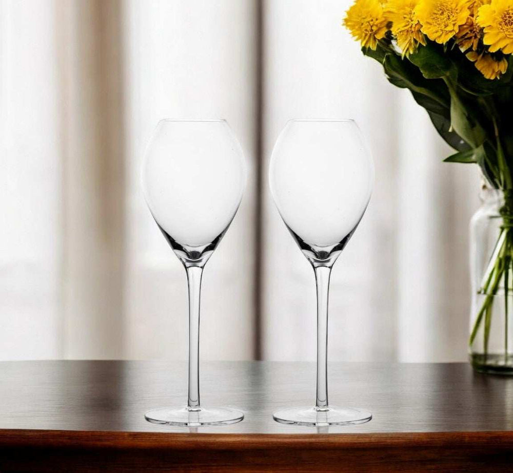 Set of Two Clear Crystal Glass Tuliped Bowl Stemmed Champagne Glass - Homeroots - Flyclothing LLC