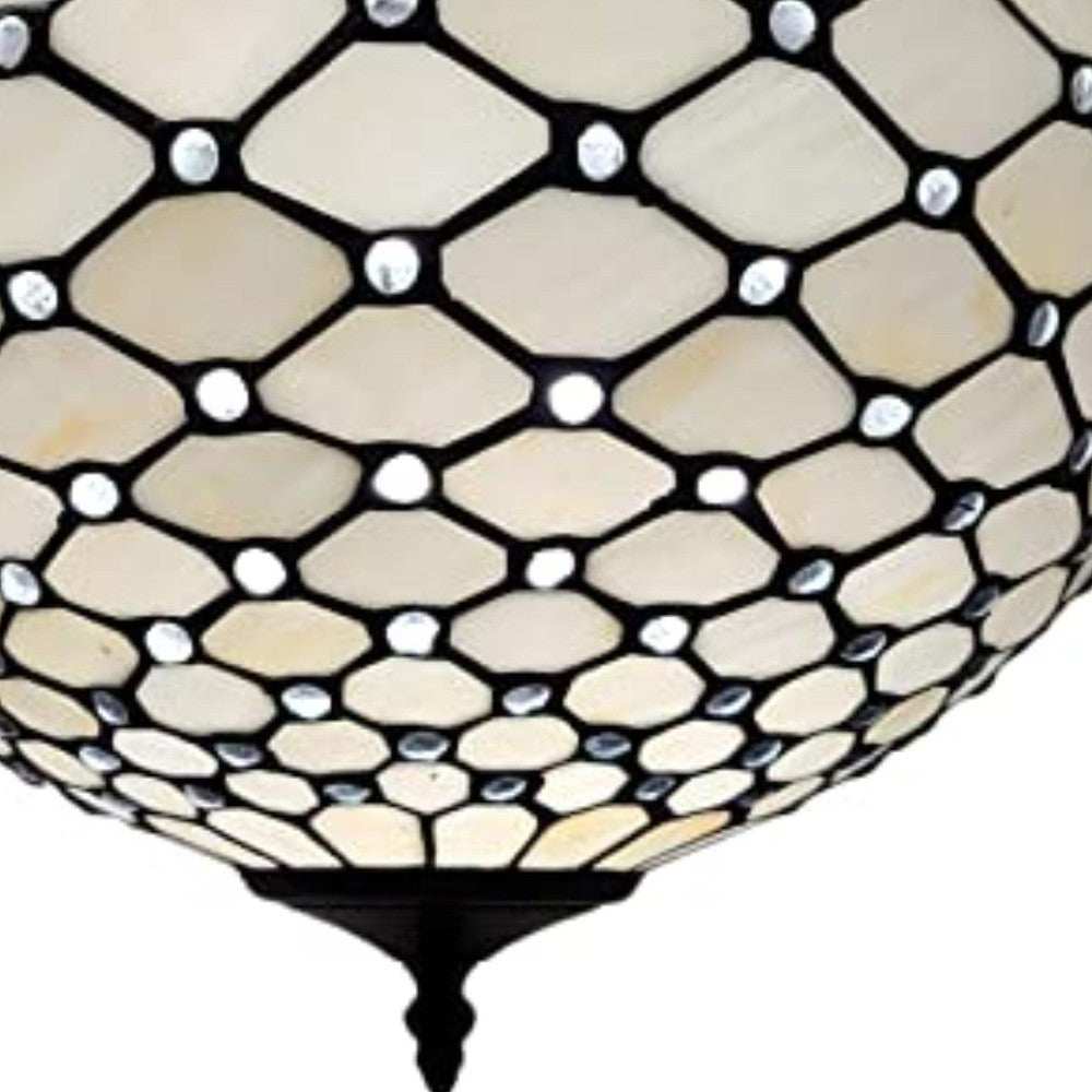 Black and White Tiffany Style Two Light Semi Flush Ceiling Lamp - Homeroots - Flyclothing LLC
