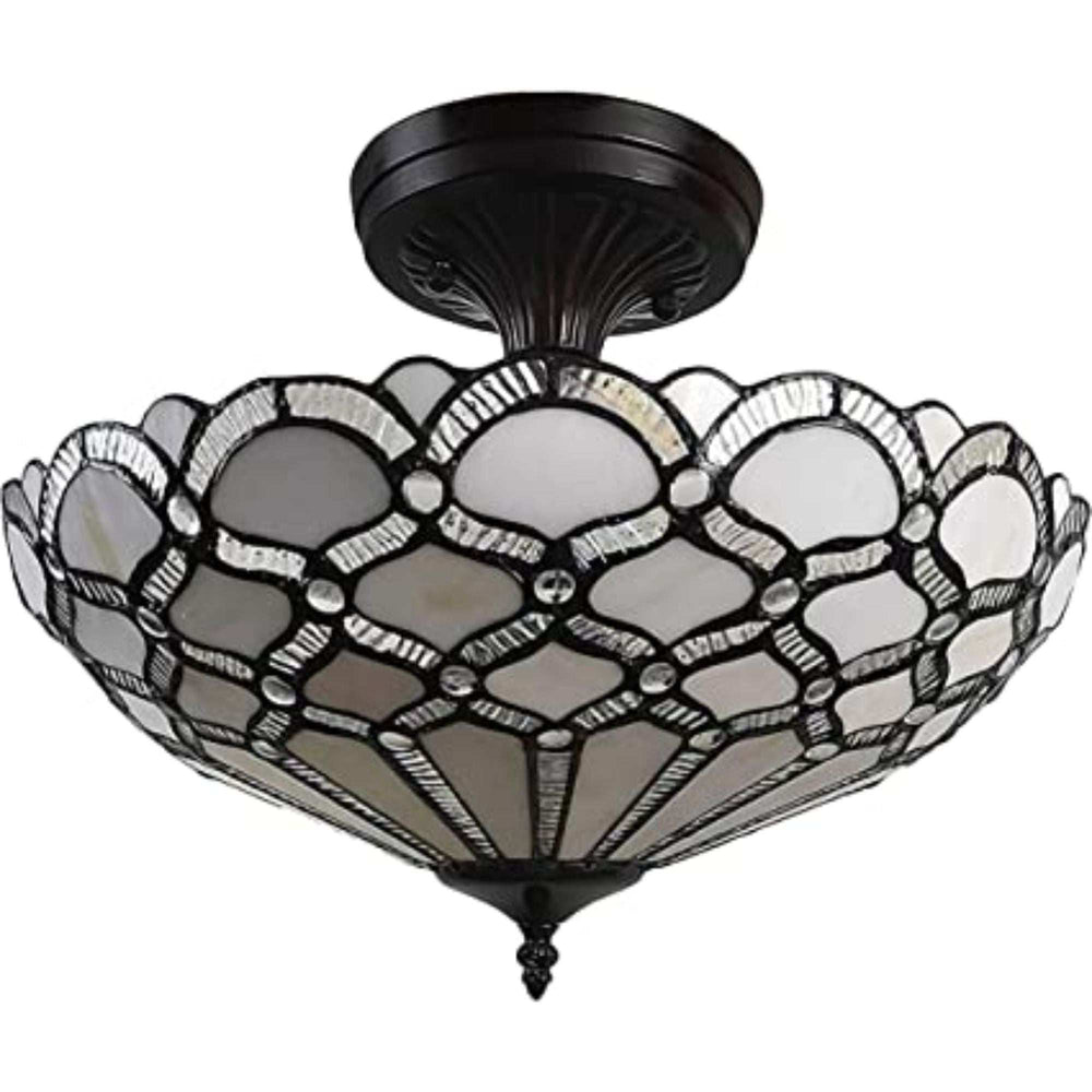 Black and Gray Two Light Tiffany Style Semi Flush Dimmable Ceiling LIght - Homeroots - Flyclothing LLC