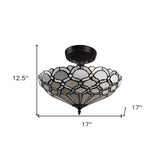 Black and Gray Two Light Tiffany Style Semi Flush Dimmable Ceiling LIght - Homeroots - Flyclothing LLC