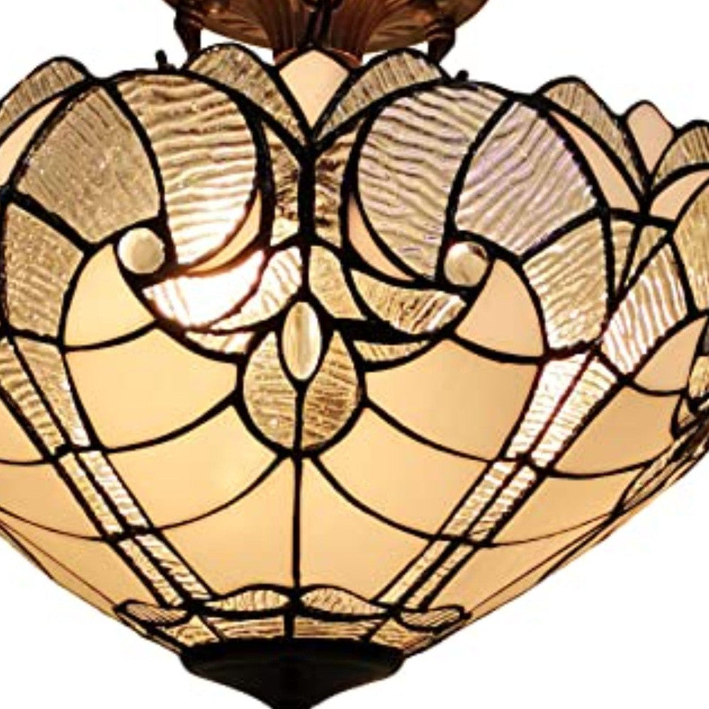 Yellow and Brown Two Light Tiffany Style Semi Flush Dimmable Ceiling Light - Homeroots - Flyclothing LLC