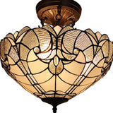 Yellow and Brown Two Light Tiffany Style Semi Flush Dimmable Ceiling Light - Homeroots - Flyclothing LLC