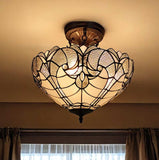 Yellow and Brown Two Light Tiffany Style Semi Flush Dimmable Ceiling Light - Homeroots - Flyclothing LLC