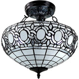 Blue and Black Tiffany Style Two Light Glass Dimmable Semi Flush Ceiling Light - Homeroots - Flyclothing LLC
