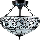 Blue and Black Tiffany Style Two Light Glass Dimmable Semi Flush Ceiling Light - Homeroots - Flyclothing LLC