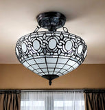 Blue and Black Tiffany Style Two Light Glass Dimmable Semi Flush Ceiling Light - Homeroots - Flyclothing LLC