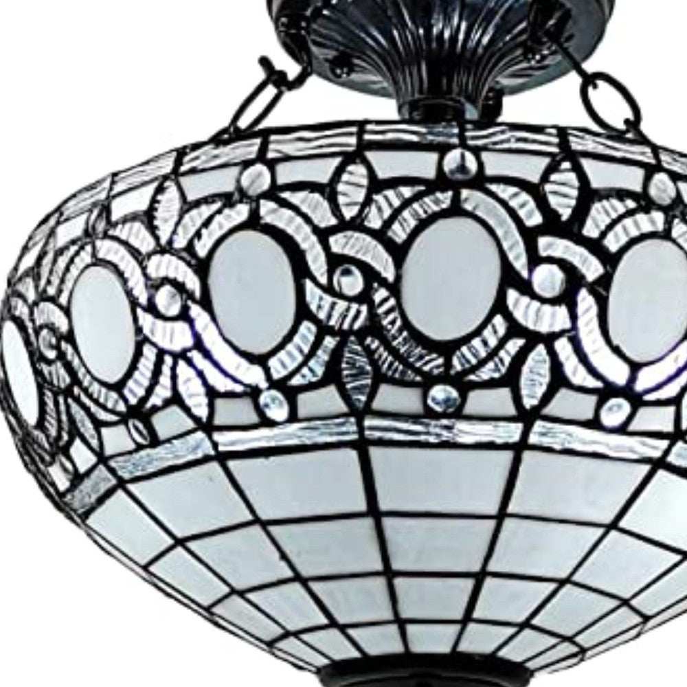 Blue and Black Tiffany Style Two Light Glass Dimmable Semi Flush Ceiling Light - Homeroots - Flyclothing LLC