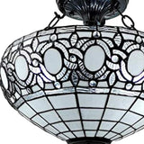 Blue and Black Tiffany Style Two Light Glass Dimmable Semi Flush Ceiling Light - Homeroots - Flyclothing LLC