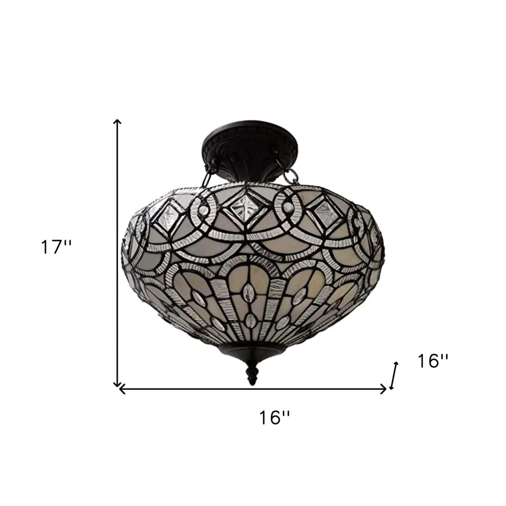 Black and Gray Tiffany Style Two Light Glass Dimmable Semi Flush Ceiling Light - Homeroots - Flyclothing LLC