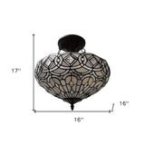 Black and Gray Tiffany Style Two Light Glass Dimmable Semi Flush Ceiling Light - Homeroots - Flyclothing LLC
