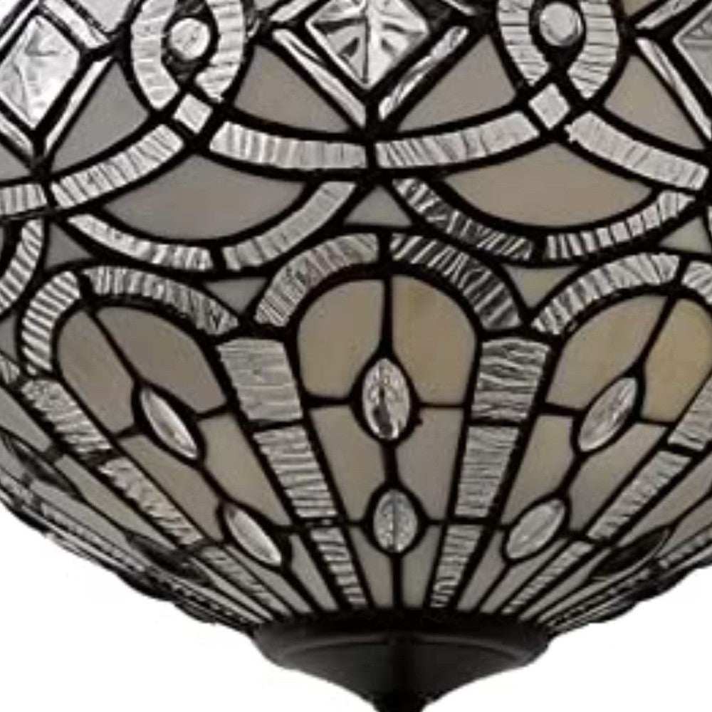 Black and Gray Tiffany Style Two Light Glass Dimmable Semi Flush Ceiling Light - Homeroots - Flyclothing LLC