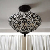 Black and Gray Tiffany Style Two Light Glass Dimmable Semi Flush Ceiling Light - Homeroots - Flyclothing LLC