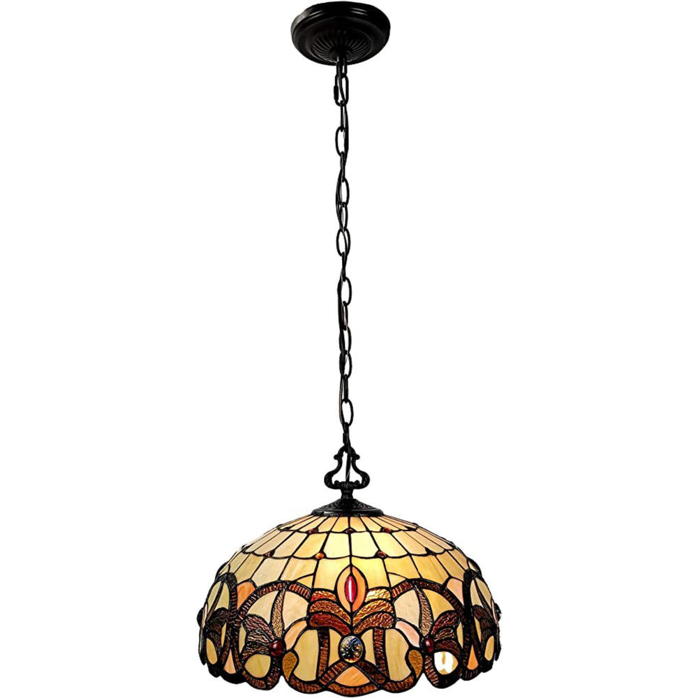 16" Tiffany Style Stained Glass Two Light Glass Dimmable Ceiling Light - Homeroots - Flyclothing LLC