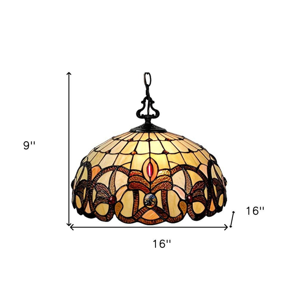 16" Tiffany Style Stained Glass Two Light Glass Dimmable Ceiling Light - Homeroots - Flyclothing LLC