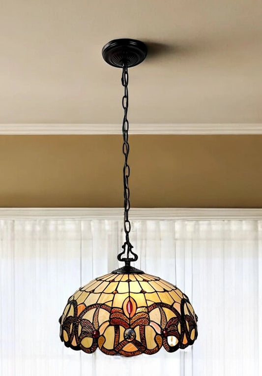 16" Tiffany Style Stained Glass Two Light Glass Dimmable Ceiling Light - Homeroots