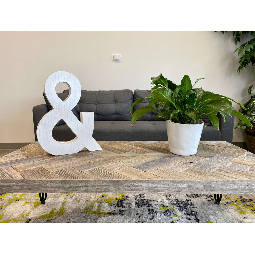 16" Distressed White Wash Wooden Initial Ampersand Sculpture - Homeroots