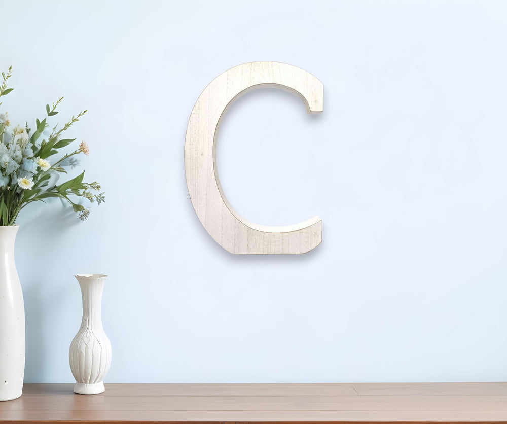 16" White Distressed Wood Letter C Tabletop Sculpture - Homeroots