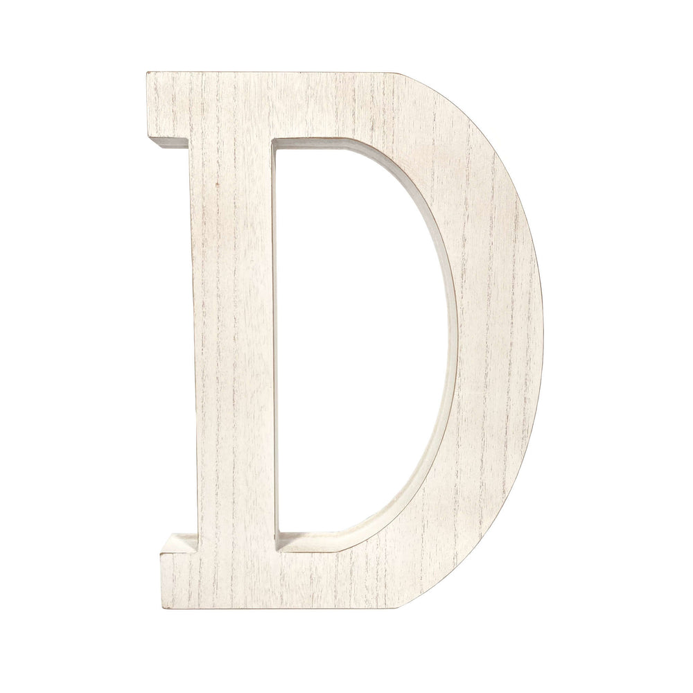 16" Distressed White Wash Wooden Initial Letter D Sculpture - Homeroots